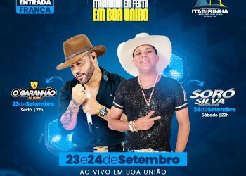 AGENDA: Itabirinha em Festa em Boa União, dois shows, dois bois e dois porcos no rolete, 23 e 24 setembro, ENTRADA FRANCA