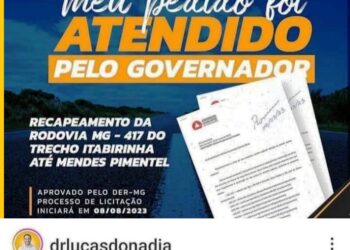 Pedido Atendido: Prefeito de Itabirinha Dr. Lucas Donadia comemora Recapeamento da Rodovia MG- 417 do Trecho Itabirinha até Mendes Pimentel