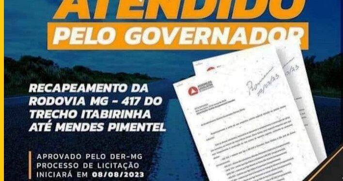 Pedido Atendido: Prefeito de Itabirinha Dr. Lucas Donadia comemora Recapeamento da Rodovia MG- 417 do Trecho Itabirinha até Mendes Pimentel