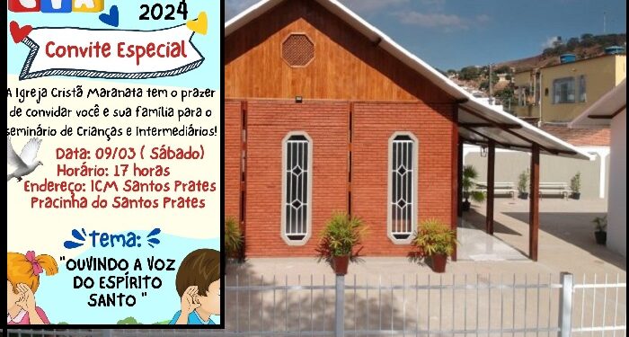 A Igreja Cristã Maranata convida para o Seminário de crianças e intermediários neste sábado, (09), 17 horas,  ao lado da Pracinha, no Santos Prates 1 em Mantena 