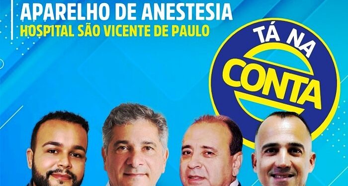 Tá na Conta?  Verba foi  enviada pelo deputado Coronel Sandro para comprar Aparelho de Anestesia para o Hospital São Vicente de Paulo  em Mantena