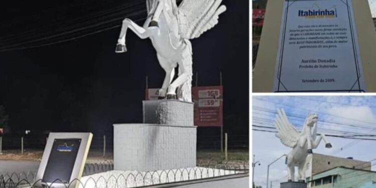 Prefeitura restaura Pegasus (cavalo alado da mitologia grega), monumento que representa a Liberdade em Itabirinha