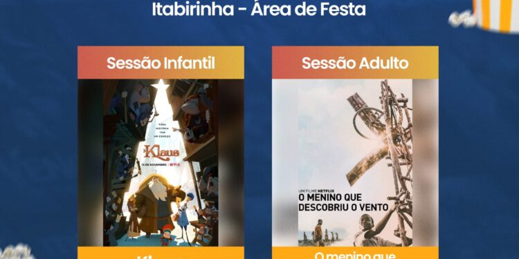 Sextou, (20), Cinema Itinerante com duas sessões na área de Festa em Itabirinha, Klaus, às 19:30 e O menino que descobriu o vento, às 21:00 hrs