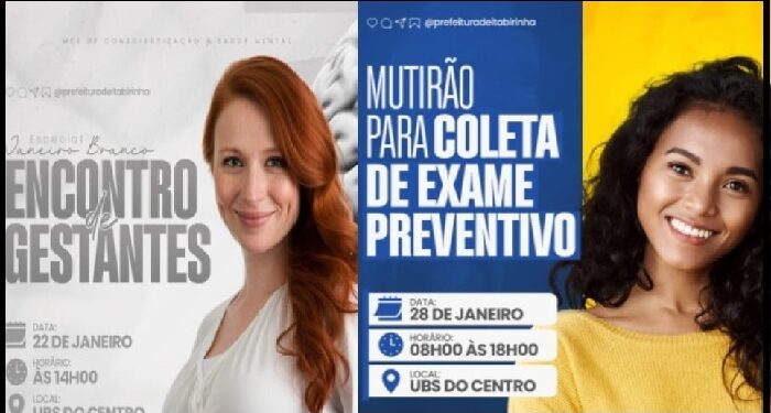 Janeiro Branco: Encontro de Gestantes (22/JAN) e Mutirão para Coleta de Exame Preventivo (28/JAN), na UBS do Centro em Itabirinha