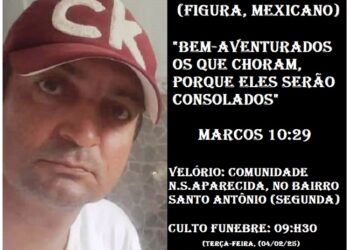 Plantão:  Fábio Dorneles está sendo velado na Comunidade N.S. Aparecida (bairro Santo Antônio), culto fúnebre 09:h30 nesta terça-feira, (04), sepultamento no Cemitério do Centro em Mantena 