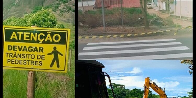 Prefeitura continua reparos nas estradas vicinais; e revitalização das sinalizações MG 381 próximo Bairro Esplanada em Mantena