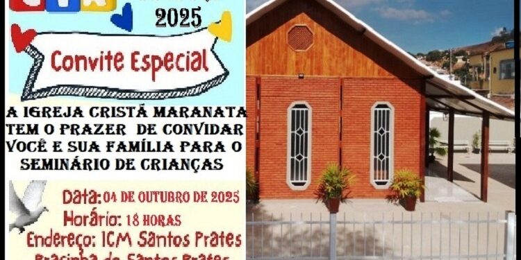 Igreja Cristã Maranata convida para o Seminário de Crianças neste  sábado, (04), 18 horas,  ao lado da Pracinha, no Santos Prates 1 em Mantena 