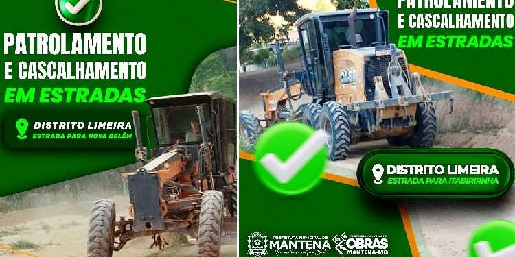 Prefeitura de Mantena patrola e  cascalha estradas que ligam Limeira X Itabirinha; e Limeira X Nova Belém