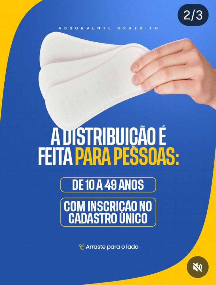 Absorvente gratuito para pessoas inscritas no CADÚNICO em Itabirinha 
