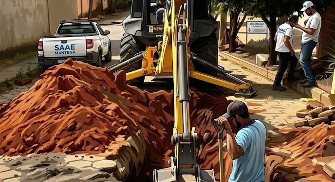 SAAE Mantena age rápido para conter vazamento na Rua Mário Barreto e restabelecer abastecimento de água